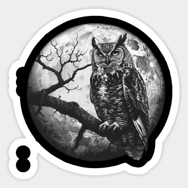 Horned Owl, Full Moon, Gothic, Witchy Bird of Prey Sticker by LunaElizabeth